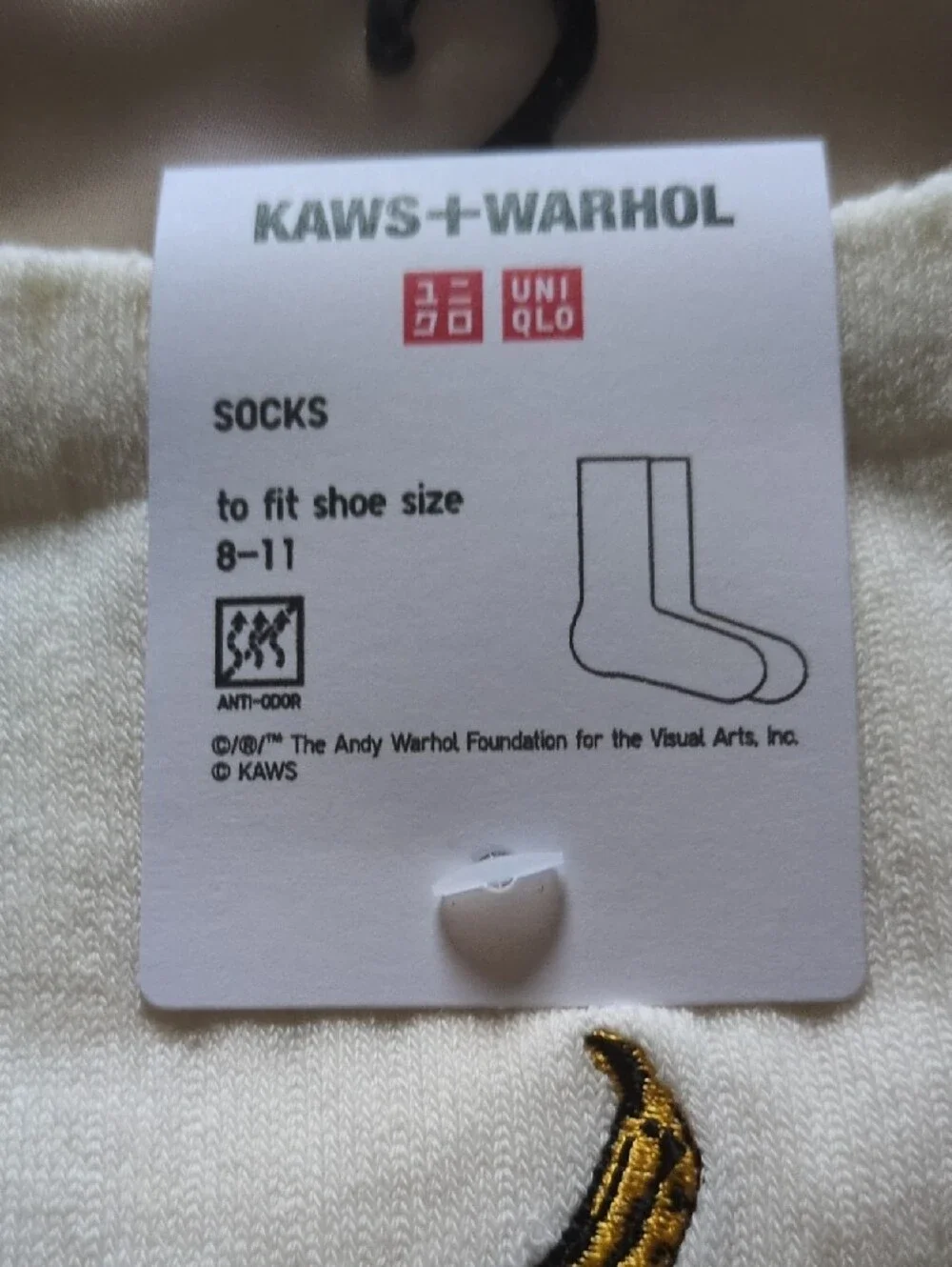 Uniqlo x KAWS Cream Crew Socks - 3 Pair with Banana Embroidery